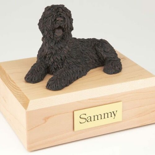 Bronze Look Sheepdog figurine cremation urn w/wood box