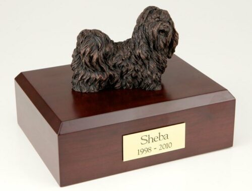 Bronze Look Shih Tzu figurine cremation urn w/wood box