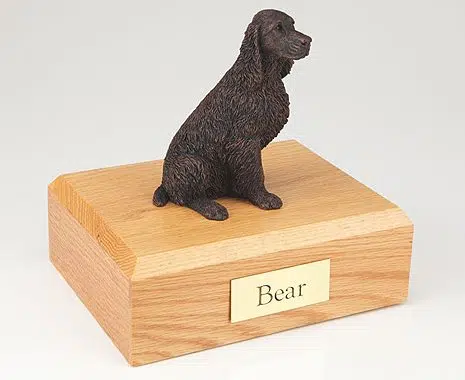 Bronze look Springer Spaniel figurine cremation urn w/wood box