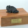 Gray Persian cat figurine cremation urn w/wood box