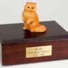 Orange (red) Persian cat figurine cremation urn w/wood box