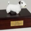 Sealyham Terrier figurine cremation urn w/wood box