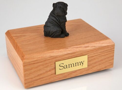 Shar Pei figurine cremation urn w/wood box