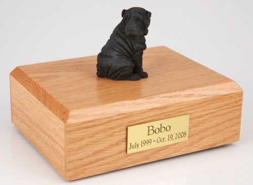 Shar Pei figurine cremation urn w/wood box