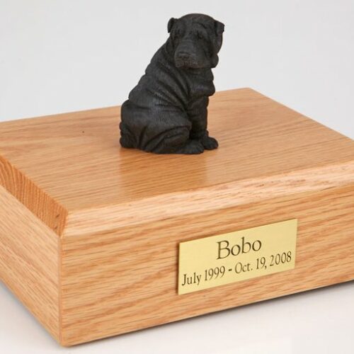 Shar Pei figurine cremation urn w/wood box