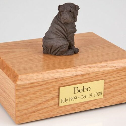 Shar Pei figurine cremation urn w/wood box