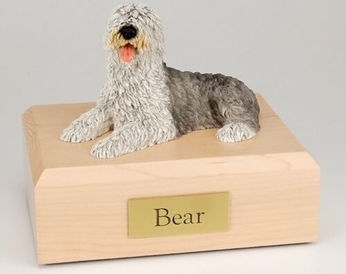 Sheepdog figurine cremation urn w/wood box