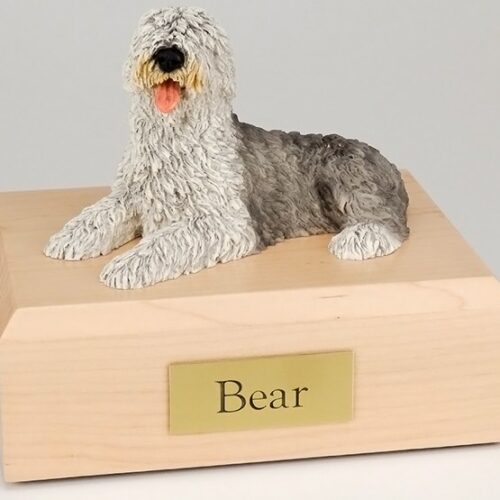 Sheepdog figurine cremation urn w/wood box