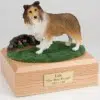 Sheltie figurine cremation urn w/wood box