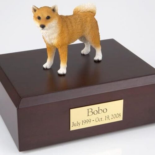 Shiba figurine cremation urn w/wood box