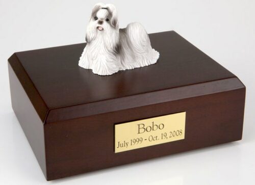 Shih Tzu figurine cremation urn w/wood box