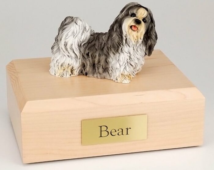 Shih Tzu figurine cremation urn w/wood box