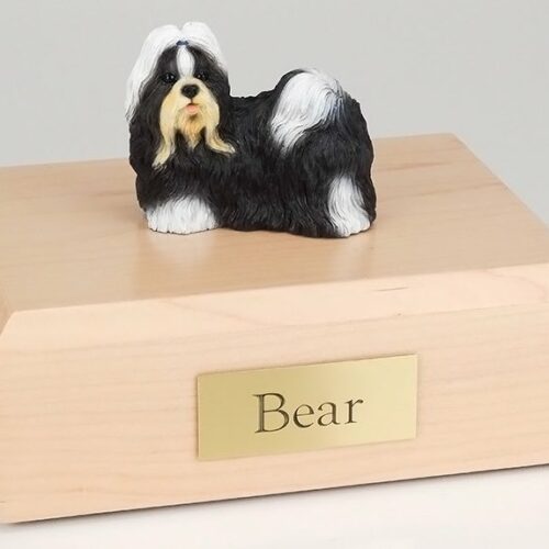 Shih Tzu figurine cremation urn w/wood box