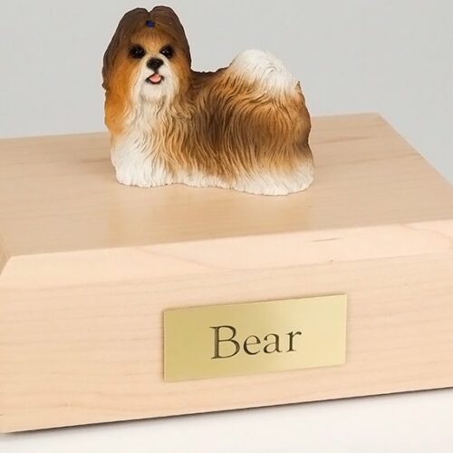 Shih Tzu figurine cremation urn w/wood box