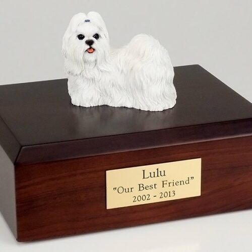 Shih Tzu figurine cremation urn w/wood box