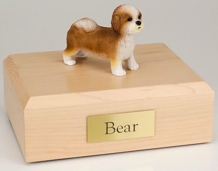 Shih Tzu figurine cremation urn w/wood box