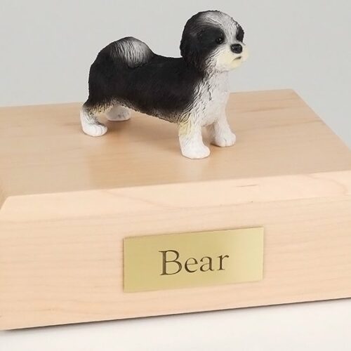 Shih Tzu figurine cremation urn w/wood box