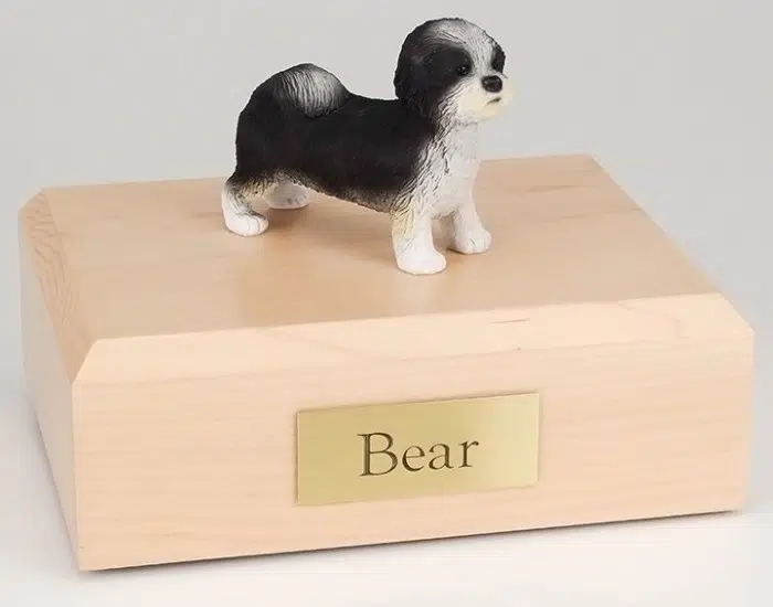 Shih Tzu figurine cremation urn w/wood box