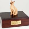 Tan Siamese cat figurine cremation urn w/wood box