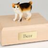 Japanese Bobtail cat figurine cremation urn w/wood box