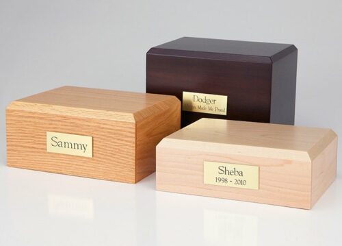 Traditional hardwood pet cremation urn