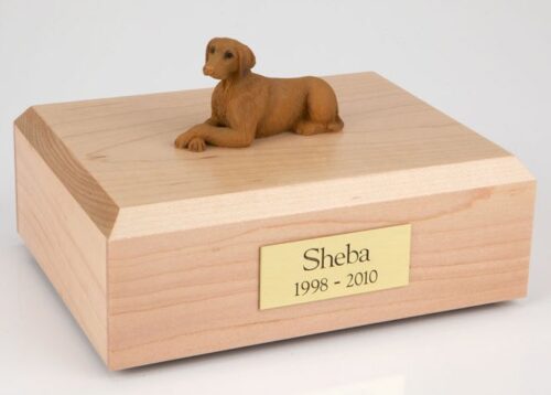 Vizsla figurine cremation urn w/wood box