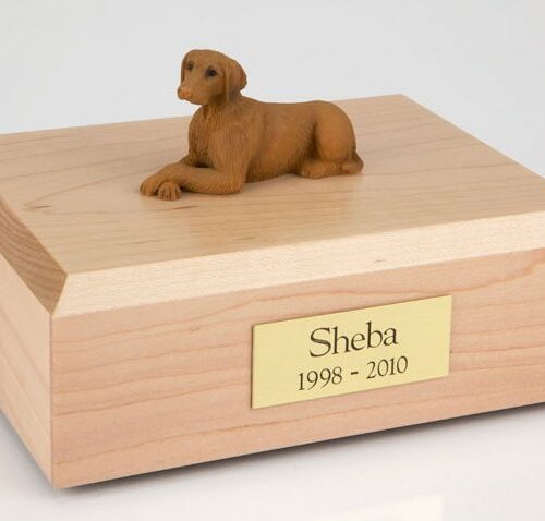 Vizsla figurine cremation urn w/wood box