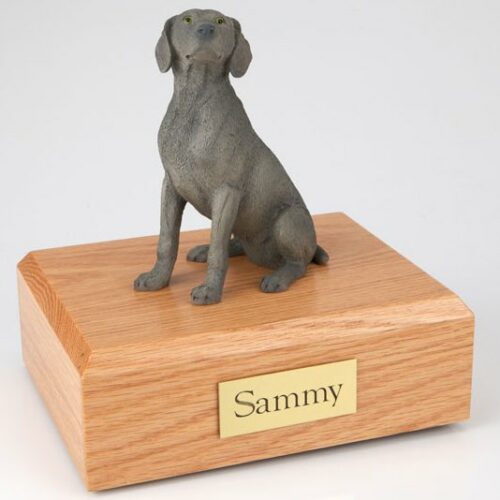 Weimaraner figurine cremation urn w/wood box