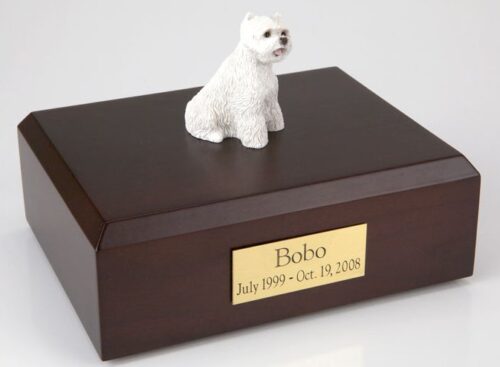 Westie figurine cremation urn w/wood box