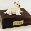 Westie figurine cremation urn w/wood box