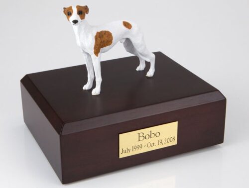 Whippet figurine cremation urn w/wood box