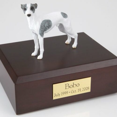 Whippet figurine cremation urn w/wood box