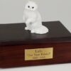 White Persian cat figurine cremation urn w/wood box