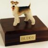 Wire Fox Terrier figurine cremation urn w/wood box