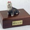 Yorkshire Terrier figurine cremation urn w/wood box