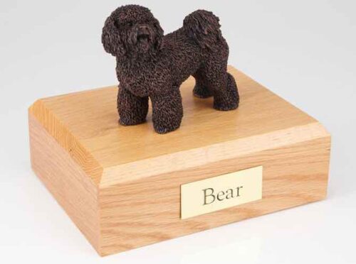 Bronze Look Bichon Frise figurine cremation urn w/wood box