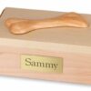 Wood pet cremation urn - maple, with dog bone decoration on top