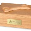 Wood pet cremation urn - oak, with dog bone decoration on top