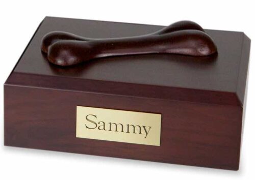 Wood pet cremation urn - walnut, with dog bone decoration on top