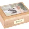 Hardwood traditional pet urn cremation box with photo holder frame on top