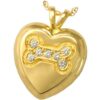 Gold Heart Paw Cremation Pendant for pet ashes or keepsake