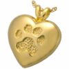 14k Gold Pet Cremation Pendant Paw Print Necklace