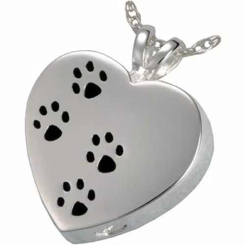 Sterling Silver Pawprints On My Heart Cremation Pendant