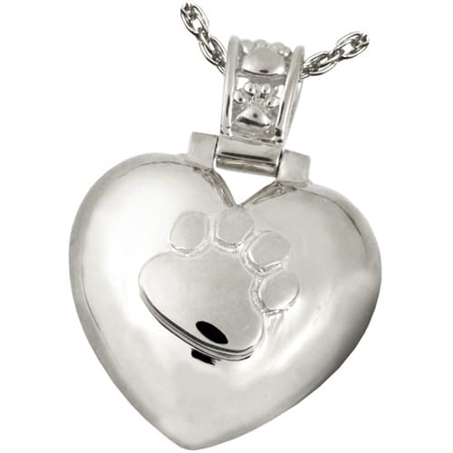 Paw Print Heart cremation pendant, sterling silver