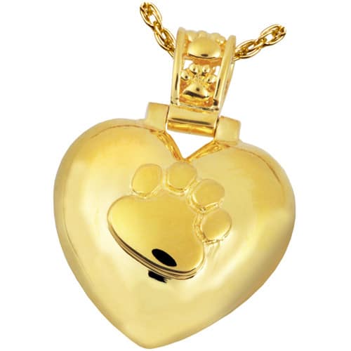 Paw Print Heart cremation pendant, 14k gold plated