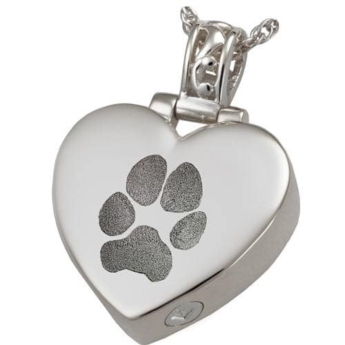 Heart Filigree Bail Actual Pawprint Cremation Pendant Jewelry in Sterling Silver