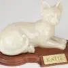 Stone and Resin Porcelain-style Cat Cremation Urn with base, laying