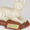 Stone and Resin Porcelain-style Cat Cremation Urn with base, laying