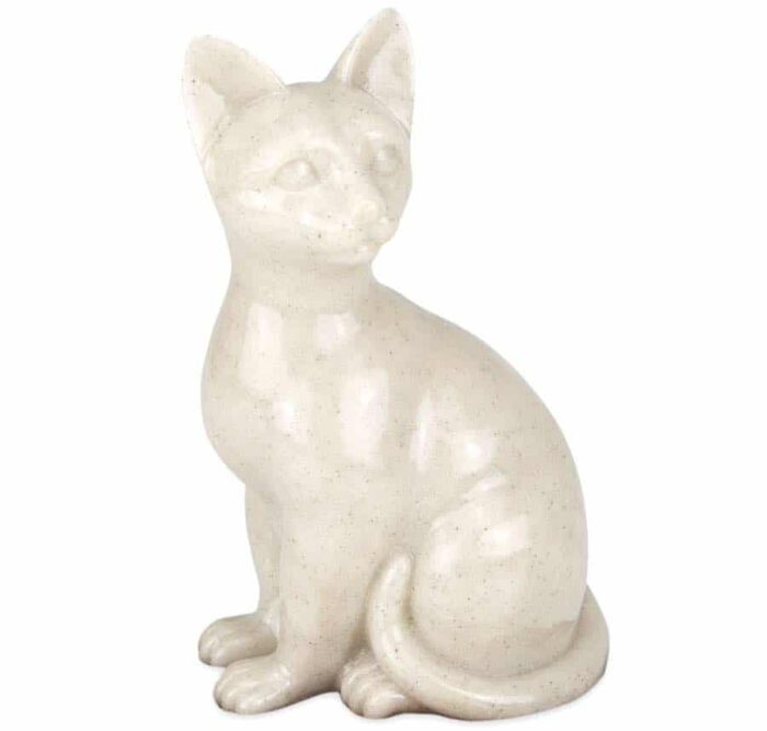 Stone and Resin Porcelain-style Cat Cremation Urn, sitting