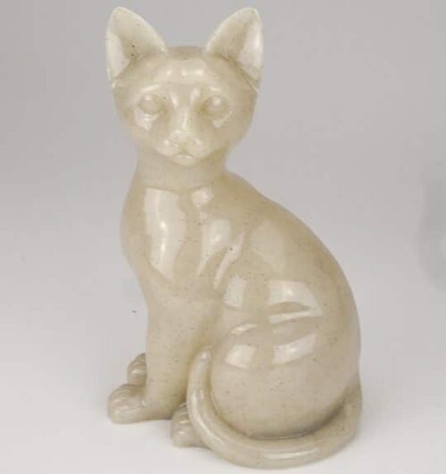 Stone and Resin Porcelain-style Cat Cremation Urn, sitting